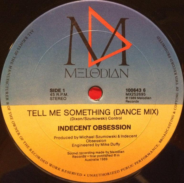 Indecent Obsession – Tell Me Something 12" vinyl record, image 3 of 4