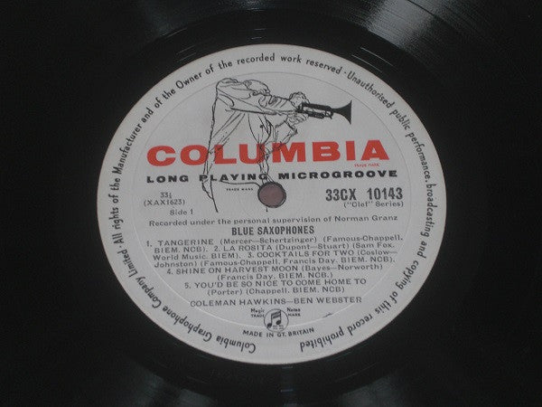 Coleman Hawkins, Ben Webster – Blue Saxophones LP vinyl record, image 2 of 2