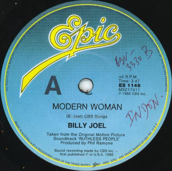 Billy Joel – Modern Woman 7" vinyl record, image 3 of 4