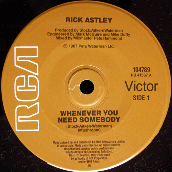 Rick Astley – Whenever You Need Somebody 7" vinyl record, image 1 of 2