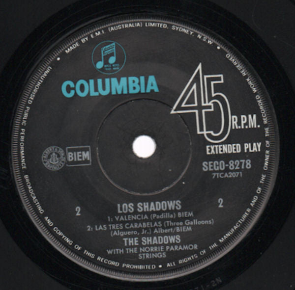 The Shadows – Los Shadows 7" vinyl record, image 3 of 3