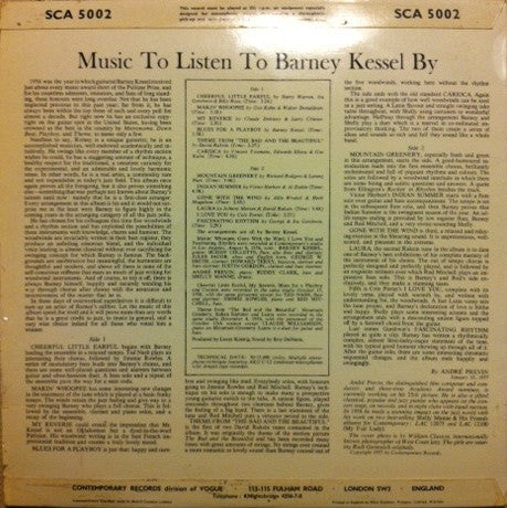 Barney Kessel – Music To Listen To Barney Kessel By LP vinyl record, image 2 of 4