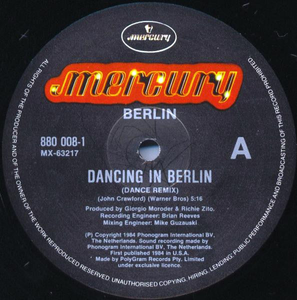 Berlin – Dancing In Berlin (Dance Remix) 12" vinyl record, image 3 of 4
