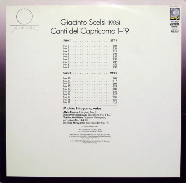 Giacinto Scelsi – Canti Del Capricorno LP vinyl record, image 2 of 3