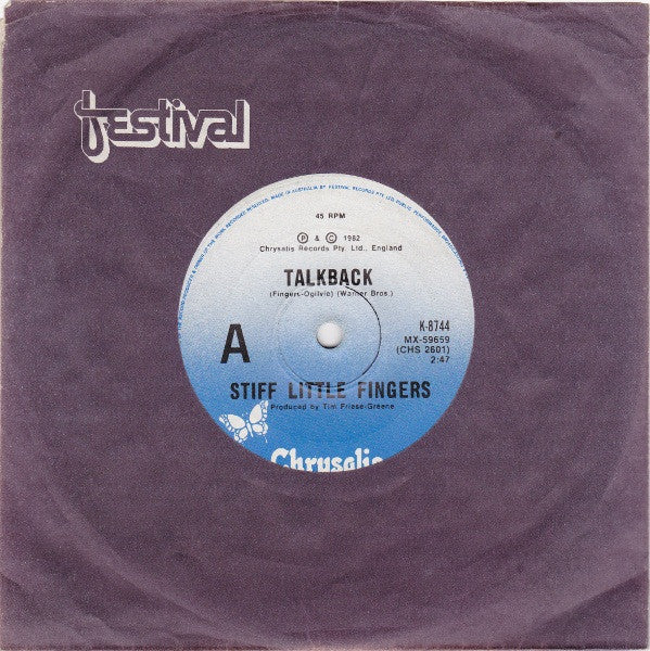 Stiff Little Fingers – Talk Back 7" vinyl record, image 2 of 4
