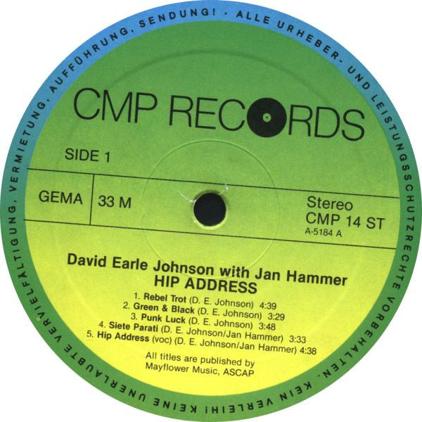 David Earle Johnson, Jan Hammer – Hip Address LP vinyl record, image 3 of 4