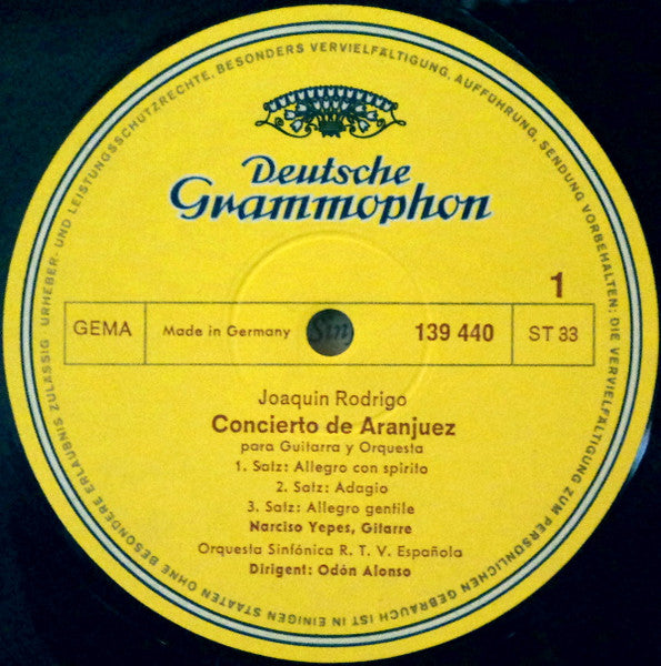 Joaquín Rodrigo, Narciso Yepes, Orquesta Sinfónica De RTVE, Odón Alonso – Concierto De Aranjuez / Fantasía Para Un Gentilhombre LP vinyl record, image 3 of 4