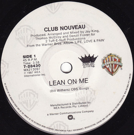 Club Nouveau – Lean On Me 7" vinyl record, image 1 of 4