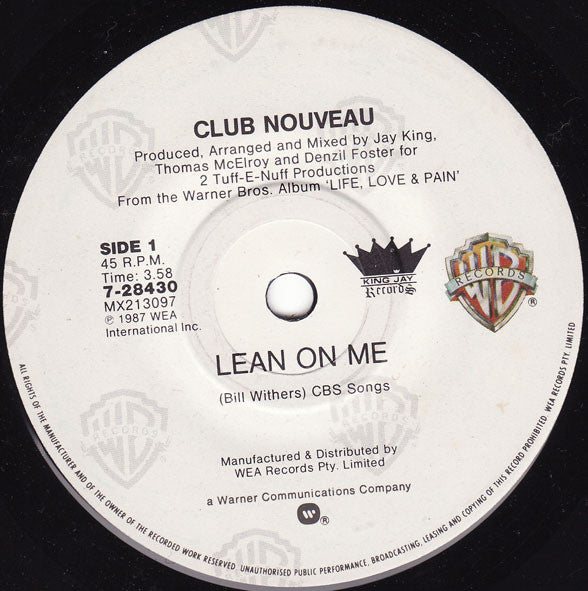Club Nouveau – Lean On Me 7" vinyl record, image 1 of 4