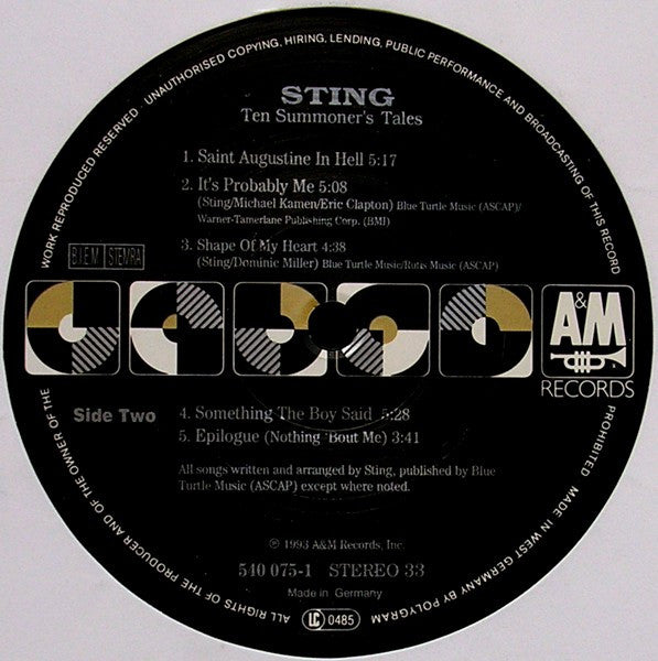Sting – Ten Summoner's Tales LP vinyl record, image 4 of 6