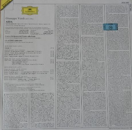 Giuseppe Verdi, Katia Ricciarelli, Placido Domingo, Elena Obraztsova, Leo Nucci, Nicolai Ghiaurov, Ruggero Raimondi, Coro Del Teatro Alla Scala, Orchestra Del Teatro Alla Scala, Claudio Abbado – Aida (Querschnitt = Highlights = Brani Scelti) LP vinyl record, image 2 of 4