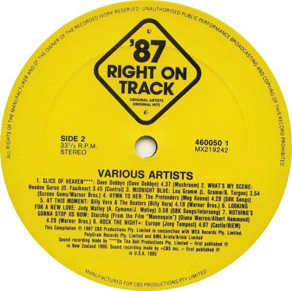 Various – '87 Right On Track LP vinyl record, image 4 of 4