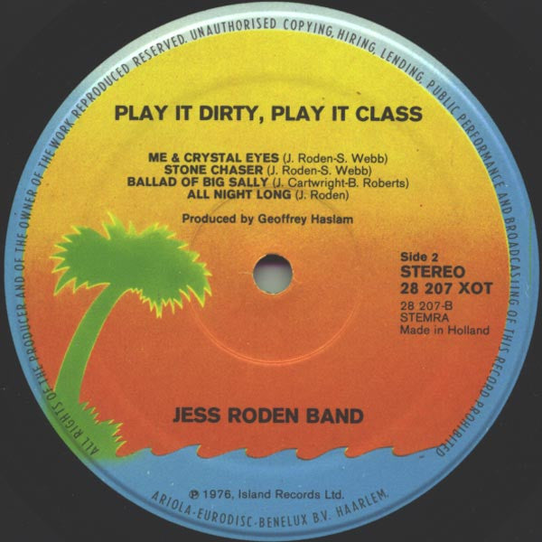The Jess Roden Band – Play It Dirty, Play It Class LP vinyl record, image 4 of 4