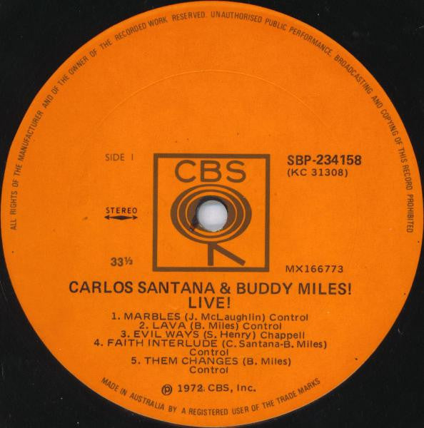 Carlos Santana, Buddy Miles – Carlos Santana And Buddy Miles! Live! LP vinyl record, image 2 of 4