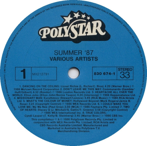 Various – Summer '87 LP vinyl record, image 3 of 4