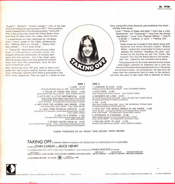 Various – Taking Off (Original Sound Track Album) LP vinyl record, image 2 of 5