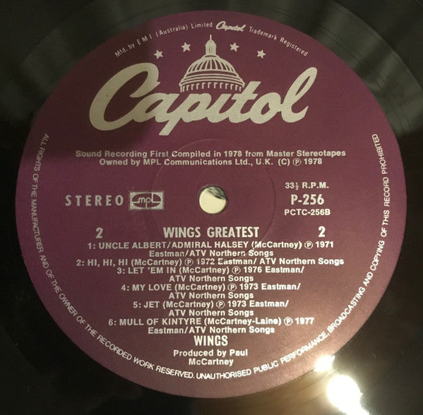 Wings – Wings Greatest LP vinyl record, image 4 of 4