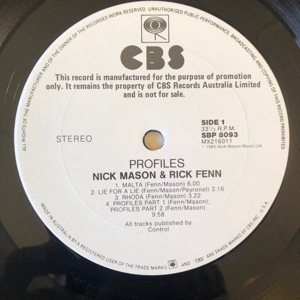 Nick Mason, Rick Fenn – Profiles LP vinyl record, image 3 of 4