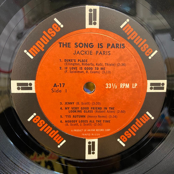 Jackie Paris – The Song Is Paris LP vinyl record, image 3 of 4