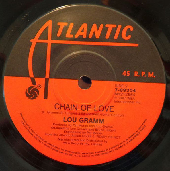 Lou Gramm – Midnight Blue 7" vinyl record, image 2 of 2