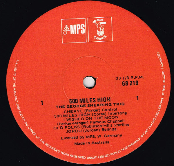 George Shearing Trio – 500 Miles High LP vinyl record, image 3 of 4