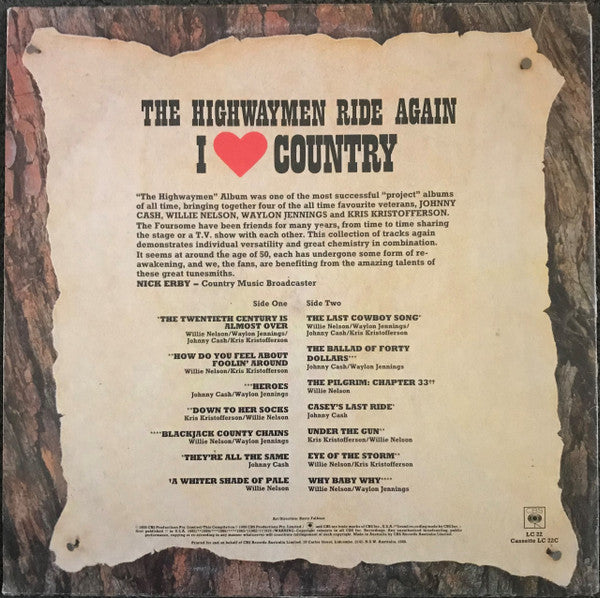 Kris Kristofferson, Willie Nelson, Johnny Cash, Waylon Jennings – The Highwaymen Ride Again LP vinyl record, image 2 of 8