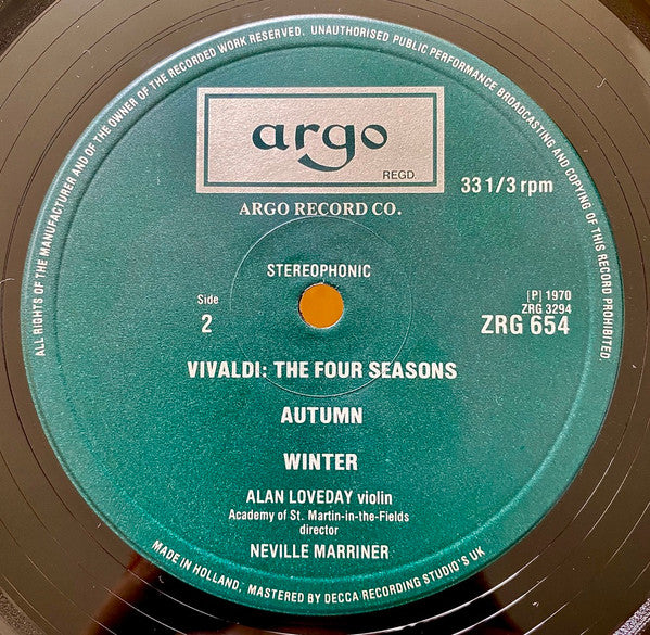 Antonio Vivaldi, The Academy Of St. Martin-in-the-Fields, Sir Neville Marriner, Alan Loveday – The Four Seasons LP vinyl record, image 5 of 5