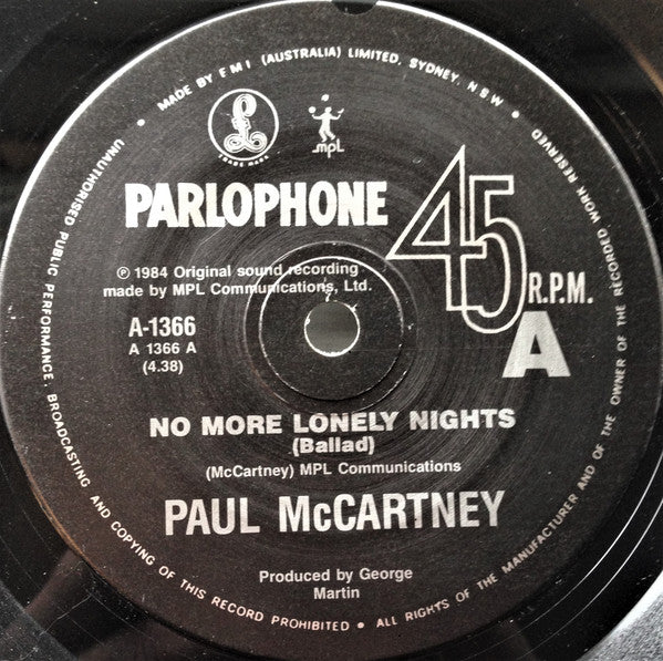 Paul McCartney – No More Lonely Nights 7" vinyl record, image 1 of 2