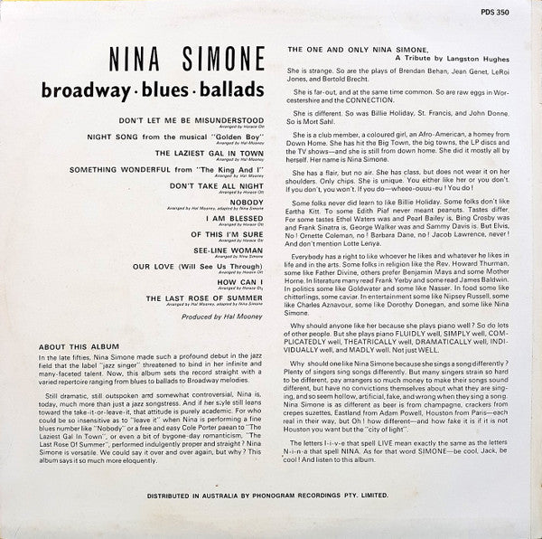 Nina Simone – Broadway - Blues - Ballads LP vinyl record, image 2 of 4