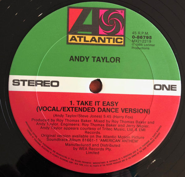 Andy Taylor – Take It Easy 12" vinyl record, image 3 of 4