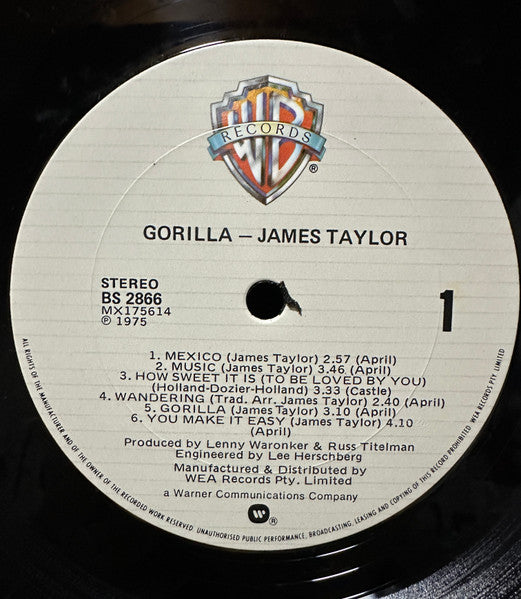 James Taylor – Gorilla LP vinyl record, image 3 of 4