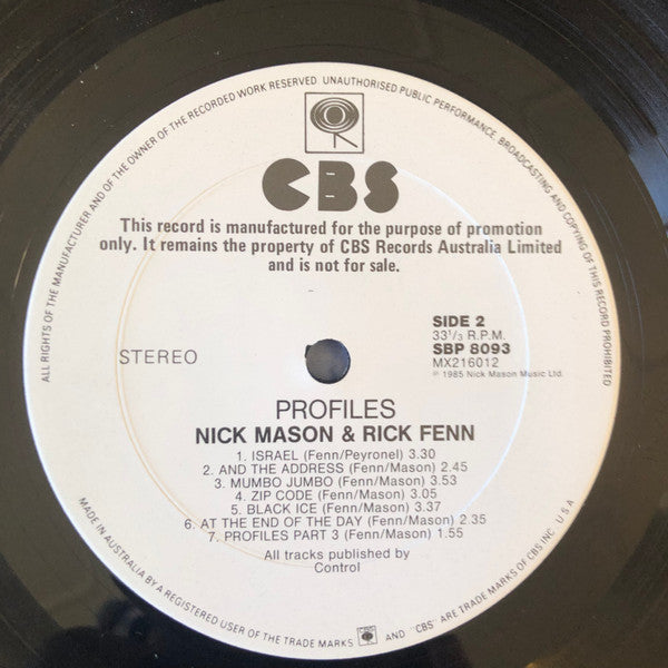 Nick Mason, Rick Fenn – Profiles LP vinyl record, image 4 of 4