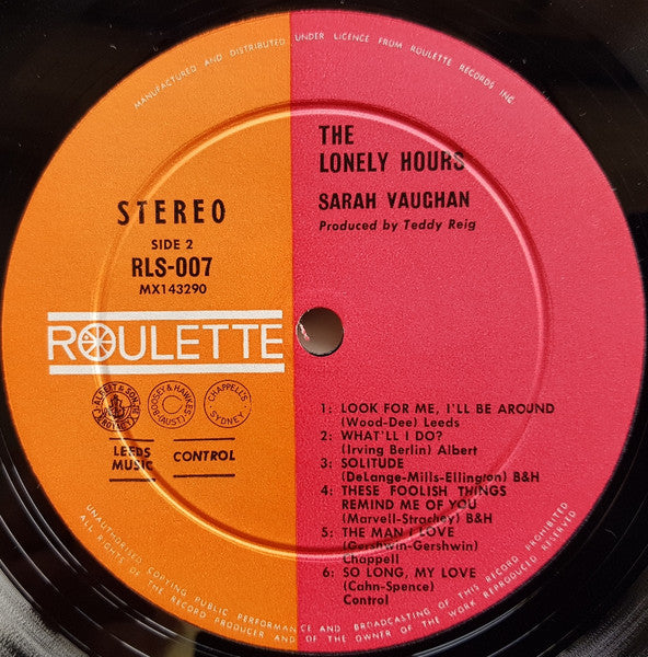 Sarah Vaughan – The Lonely Hours LP vinyl record, image 2 of 4