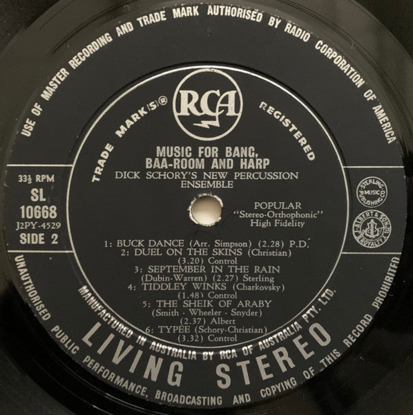 Dick Schory's Percussion And Brass Ensemble – Music For Bang, Baaroom And Harp LP vinyl record, image 4 of 4