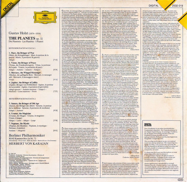 Gustav Holst, Berliner Philharmoniker, Herbert von Karajan – The Planets LP vinyl record, image 2 of 4