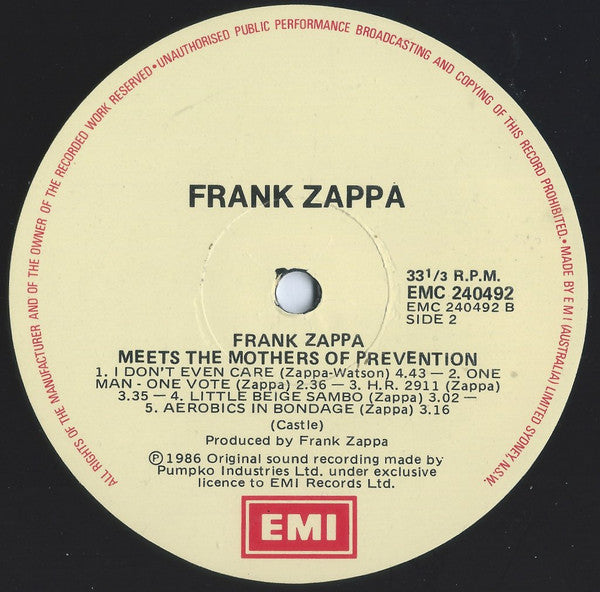 Frank Zappa – Frank Zappa Meets The Mothers Of Prevention (European Version) LP vinyl record, image 5 of 5