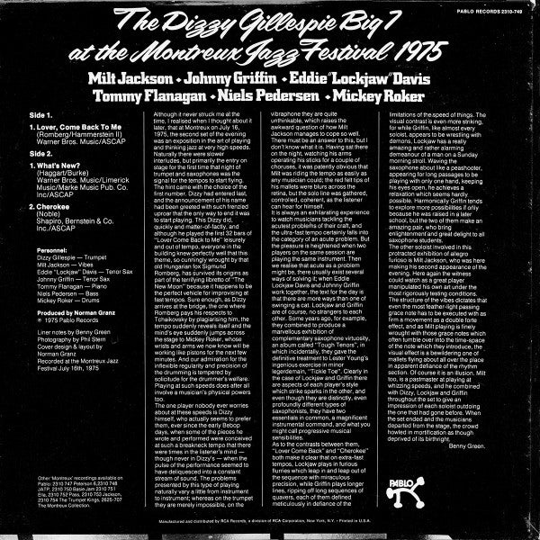 Dizzy Gillespie – The Dizzy Gillespie Big 7 At The Montreux Jazz Festival 1975 LP vinyl record, image 2 of 4