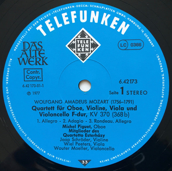 Wolfgang Amadeus Mozart, Quartetto Esterházy – Oboenquartett F-dur, KV 370 / Hornquintett Es-dur, KV 407 LP vinyl record, image 4 of 5