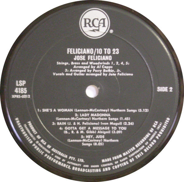 José Feliciano – 10 To 23 LP vinyl record, image 4 of 4