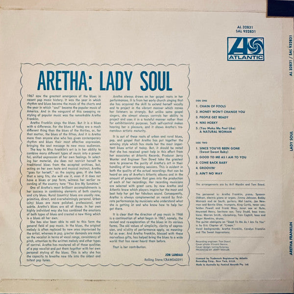 Aretha Franklin – Lady Soul LP vinyl record, image 2 of 5