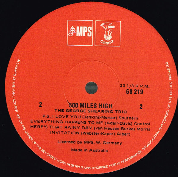 George Shearing Trio – 500 Miles High LP vinyl record, image 4 of 4