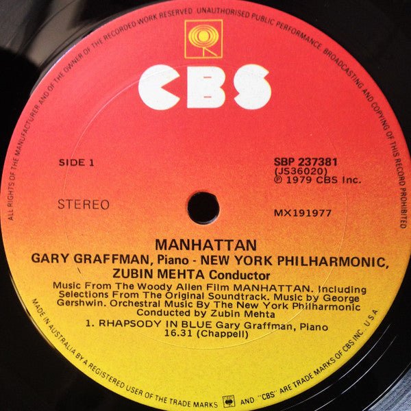 George Gershwin, New York Philharmonic – Music From The Woody Allen Film "Manhattan" LP vinyl record, image 3 of 4