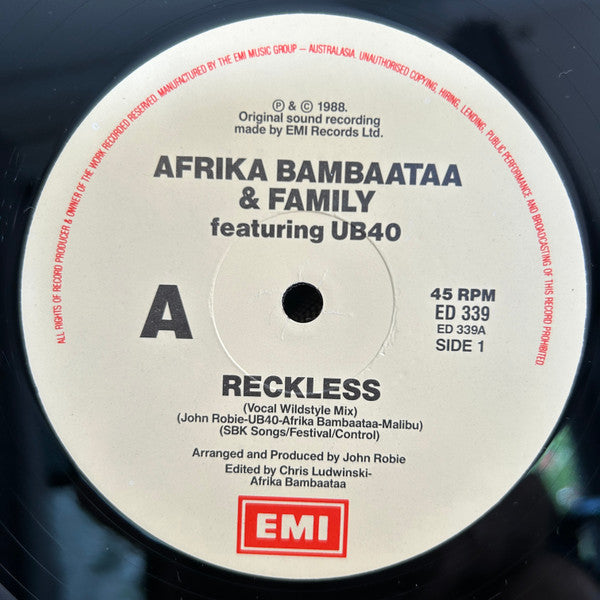 Afrika Bambaataa & Family, UB40 – Reckless 12" vinyl record, image 3 of 4