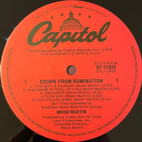 Moon Martin – Escape From Domination LP vinyl record, image 3 of 4