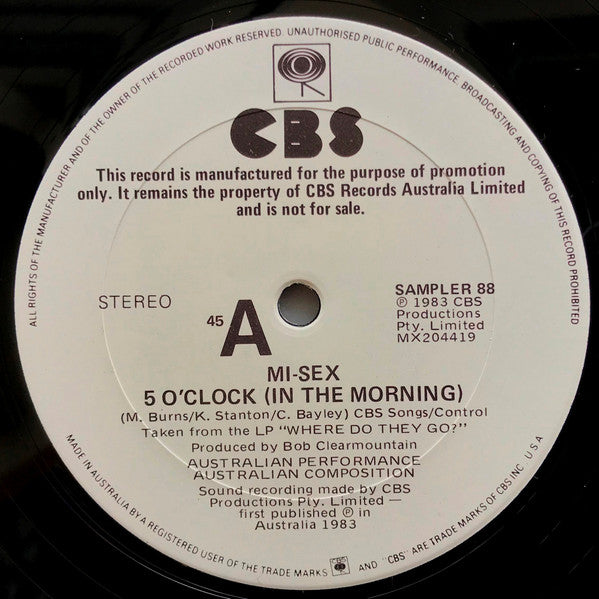 Mi-Sex – 5 O'Clock (In The Morning) 12" vinyl record, image 1 of 2