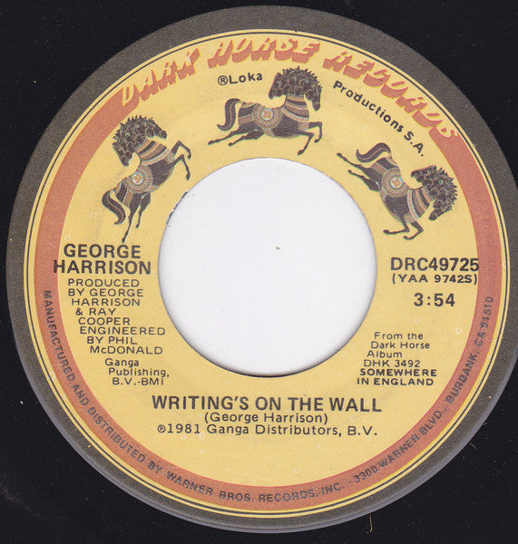 George Harrison – All Those Years Ago / Writing's On The Wall 7" vinyl record, image 2 of 2