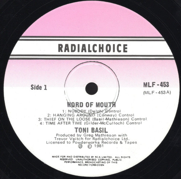 Toni Basil – Word Of Mouth LP vinyl record, image 3 of 4