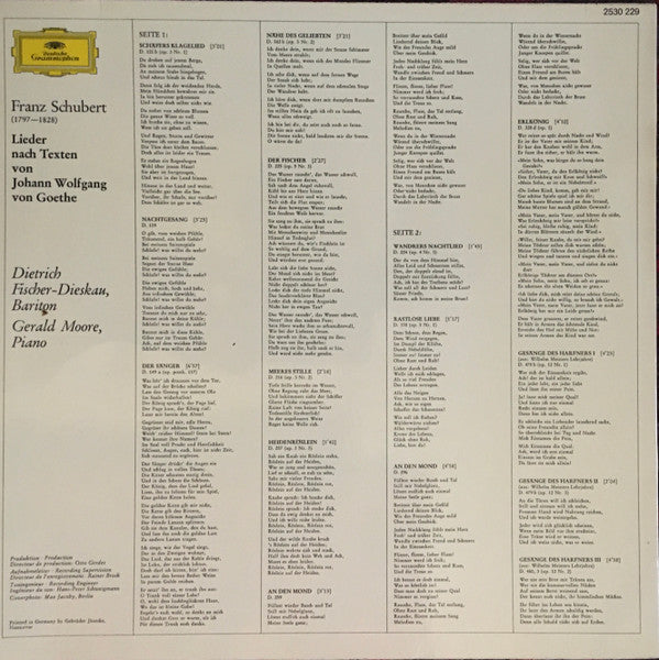Franz Schubert, Dietrich Fischer-Dieskau, Gerald Moore – Lieder Nach Texten Von Goethe LP vinyl record, image 2 of 7