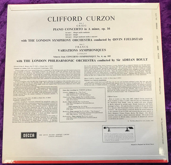 Edvard Grieg, Henry Litolff, César Franck, Clifford Curzon – Piano Concerto / Scherzo / Symphonic Variations LP vinyl record, image 2 of 5
