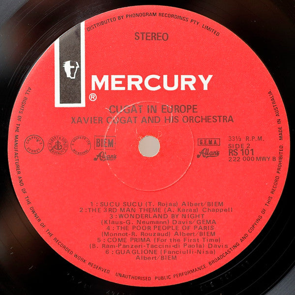Xavier Cugat And His Orchestra – Cugat In Europe LP vinyl record, image 4 of 4